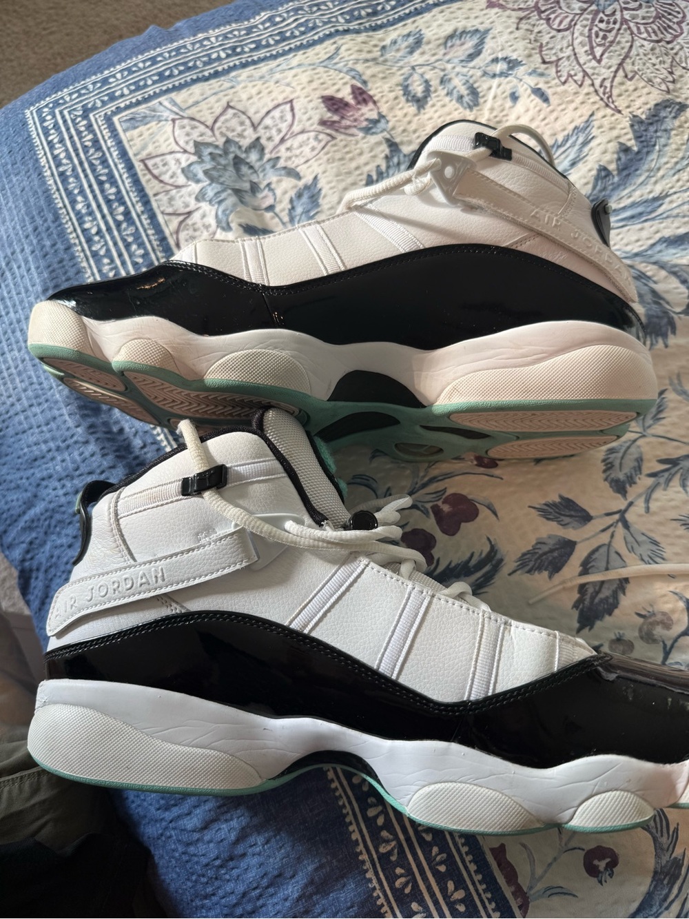 Jordan Men's Retro Athletic Shoes White Black Mint Green Accents